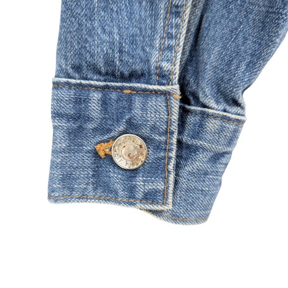 Vtg GAP Jean Trucker Jacket Womens Blue Cotton Denim Button Front Y2K Size L - Picture 9 of 9